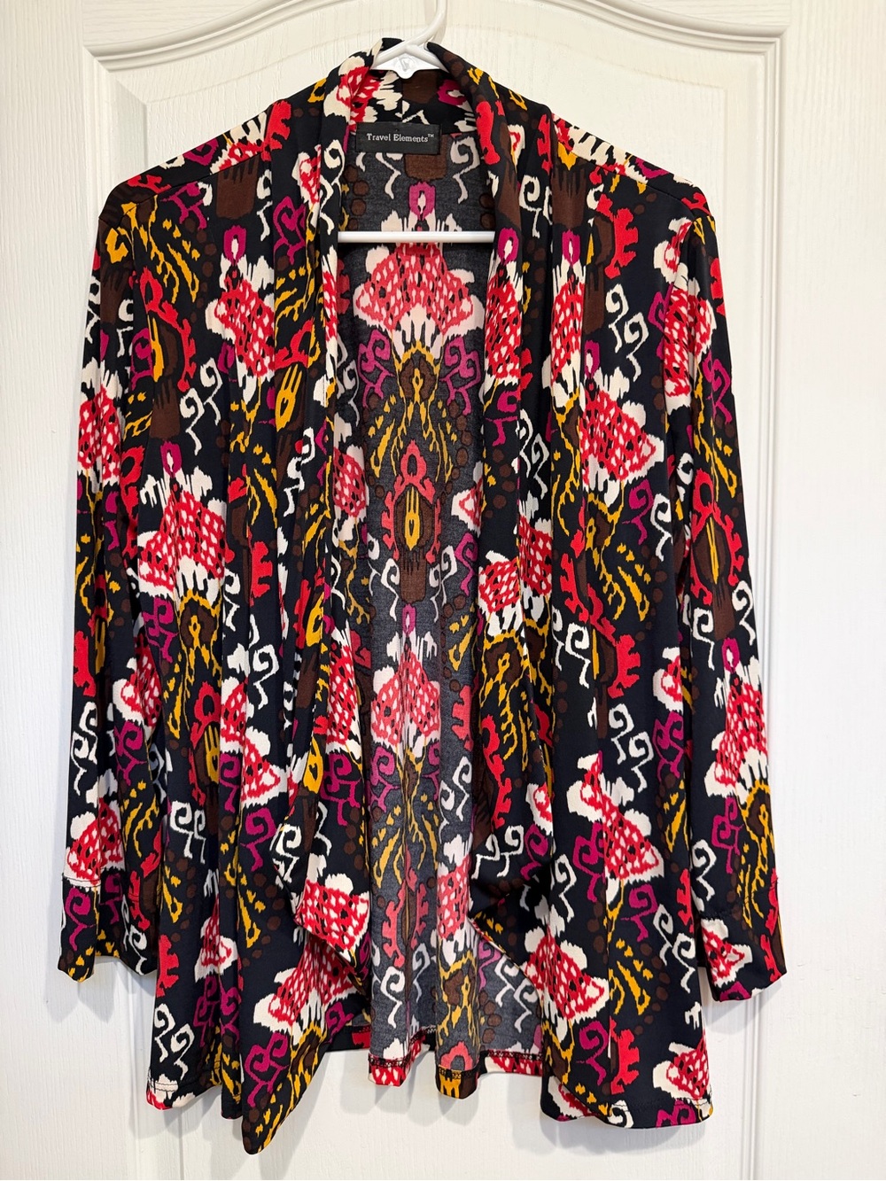 Travel Elements Black Multicolor Open-Front Cardigan Sweater
